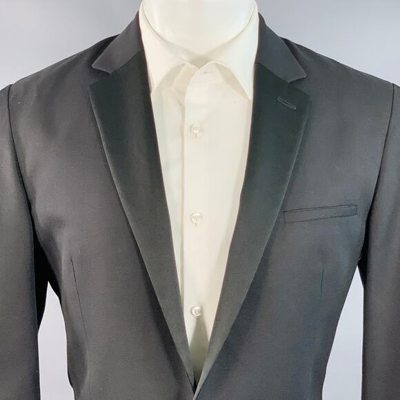 CALVIN KLEIN COLLECTION Size 40 Regular Black Wool Silk Notch Lapel Sport Coat - Picture 2 of 9